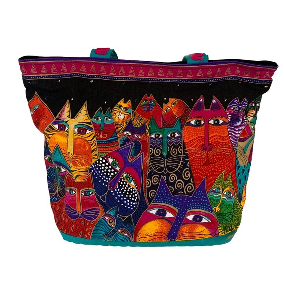 Laurel Burch Handbags - LAUREL BURCH Tote Bag Cat Faces Art Large Colorful Boho Style Shoulder Bag NWT